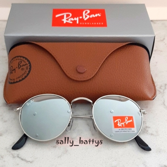 RayBan (Store Display) Round Metal Reflective Silver RB3447 Mirror - Picture 3 of 14